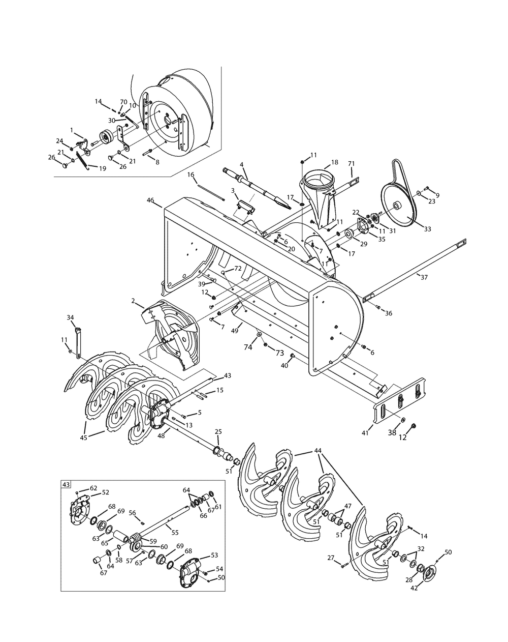 Augers, Housing And Gearbox Diagram and Parts List for 2X945SWE (31AH97SW756-31BH97SW710-31BH97SW756)(2015) Cub Cadet Snow Blower